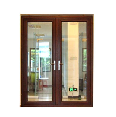 Wood Grain Frame Aluminum Flush Casement Doors Double Track With Heat Strip