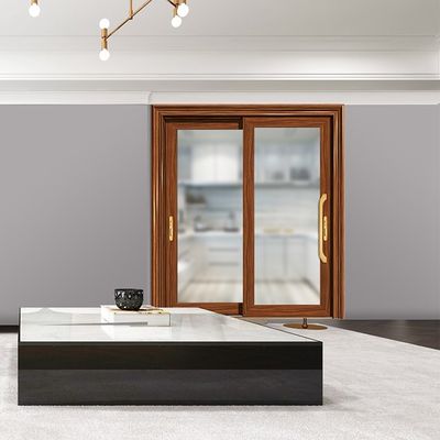 Non Thermal Break Aluminum Sliding Doors With 2 Track 1.6mm Thickness Wood Grain