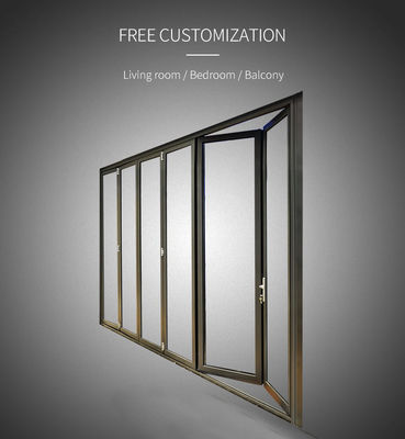 Double Tempered Glass Black Aluminum Bifold Doors , Sliding Folding System Doors