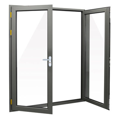 Two Side Open Casement French Doors , Grey Anodized Aluminum Vertical Door