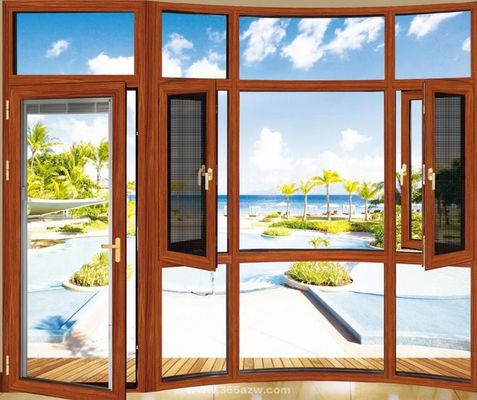 Wood Grain Frame Aluminum Flush Casement Doors Double Track With Heat Strip