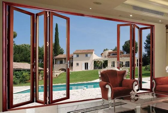 Wood Grain Aluminum Folding Doors Fiberglass Non Thermal Break